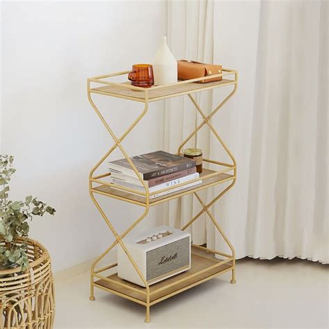 Natural Rectangular Bookshelf Modern Manufactured Wood&Metal Gold ...