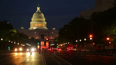 Timelapse Shot Of United States Capitol Building Night View From From ...