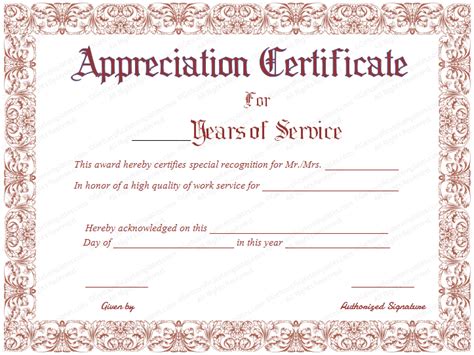 Free Printable Appreciation Certificate for Years of Service