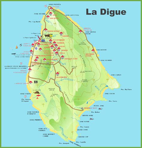 La Digue Island Tourist Map - Ontheworldmap.com