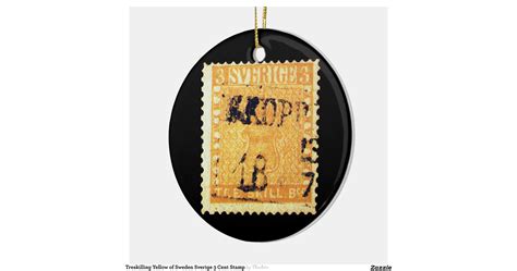 Treskilling Yellow of Sweden Sverige 3 Cent Stamp Round Ceramic Decoration | Zazzle