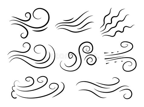 Hand Drawn Set Wind Doodle Blow, Gust Stock Vector - Illustration of ...