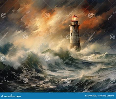 Lighthouse during Storm at Sea Oil or Watercolor Pnting Lighthouse ...