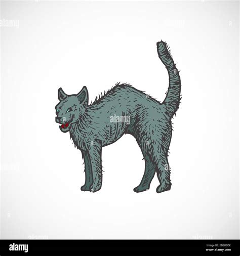 Hand Drawn Colorful Halloween Scary Evil Cat Vector Illustration. Abstract Animal Sketch ...