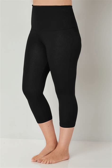 Black TUMMY CONTROL Soft Touch Cropped Leggings Plus Size 16 to 36