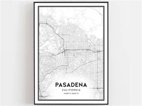 Pasadena Map Print, Pasadena Map Poster Wall Art, Ca City Map, California Print Street Map Decor ...