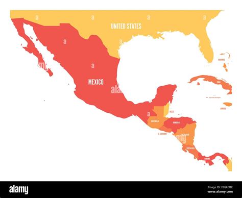 Political map of Central America and Mexico in four shades of orange ...