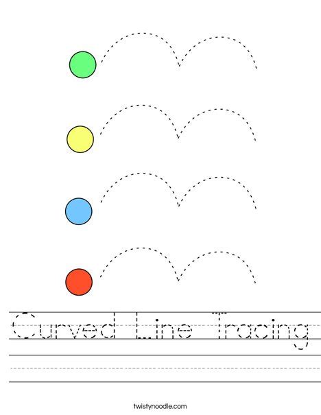 Curved Line Tracing Worksheet - Twisty Noodle