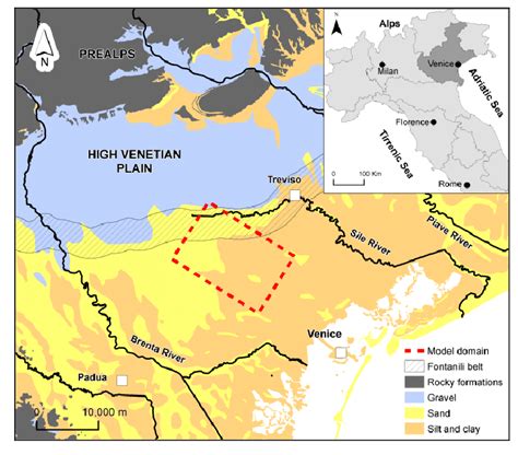 Geological map of the Venetian plain between the Brenta and Piave Rivers. | Download Scientific ...