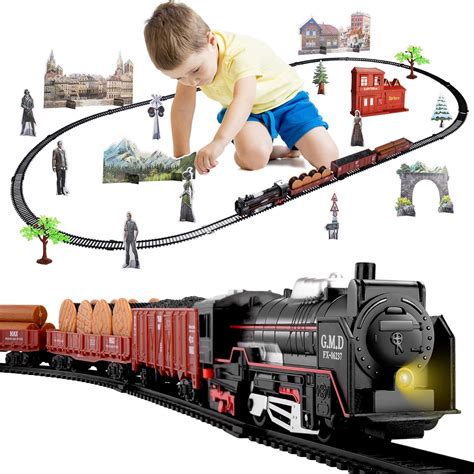 Buy TEMI Electric Train Set for Kids, Battery-Powered Train Toys with Light Include Locomotive ...