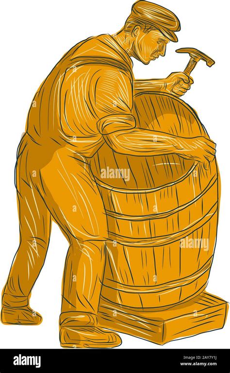 Cooper Making Wooden Barrel Drawing Stock Photo - Alamy