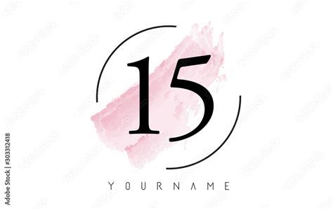 Number 15 Watercolor Stroke Logo Design with Circular Brush Pattern. Stock Vector | Adobe Stock