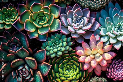 colourful succulent plants background, generative ai plant texture Stock Illustration | Adobe Stock