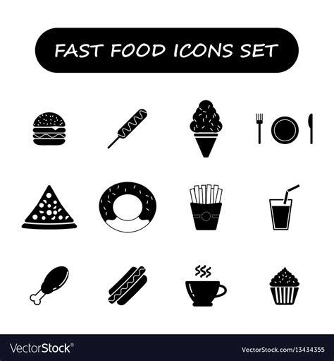 Fast food black and white icons set Royalty Free Vector