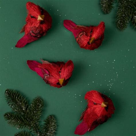 Northlight Set of 4 Red Cardinal Clip-On Sisal Christmas Bird Ornaments ...