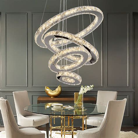 Datingday Adjustable Modern LED Chandeliers Crystal Pendant Lamp Round Ceiling Light Ring Modern ...