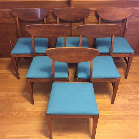 Mid Century Modern Walnut Dining Chairs with Teal Upholstery, Set of 6 ...