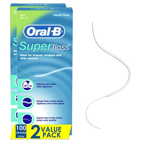 Buy Oral-B Dental Floss for Braces, Super Floss Pre-Cut Strands, Mint, 50 Count, Pack of 2 ...