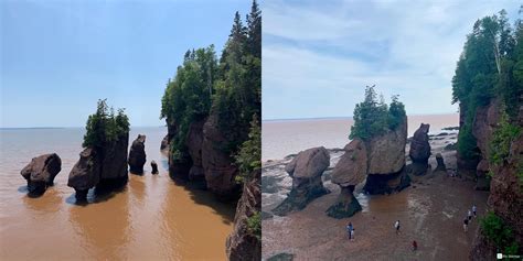 High tide vs low tide at the Hopewell Rocks (Bay of Fundy) in New ...