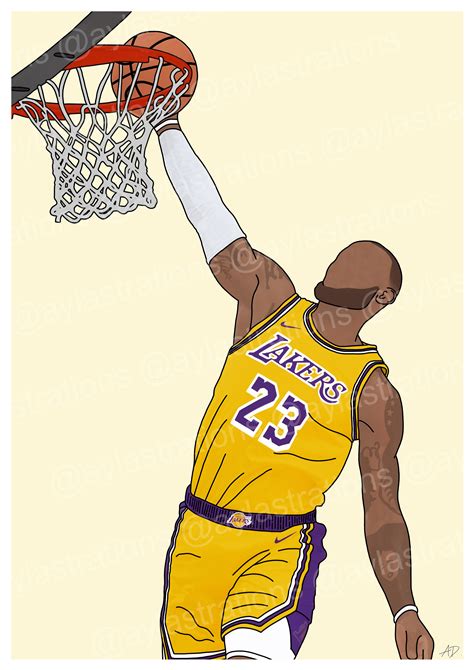 LeBron James dunking during LA Lakers game Faceless Line Art | Etsy