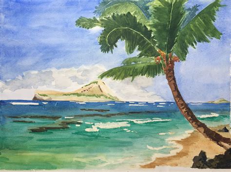 Hawaii Big Island Original Watercolor Beach Painting Landscape