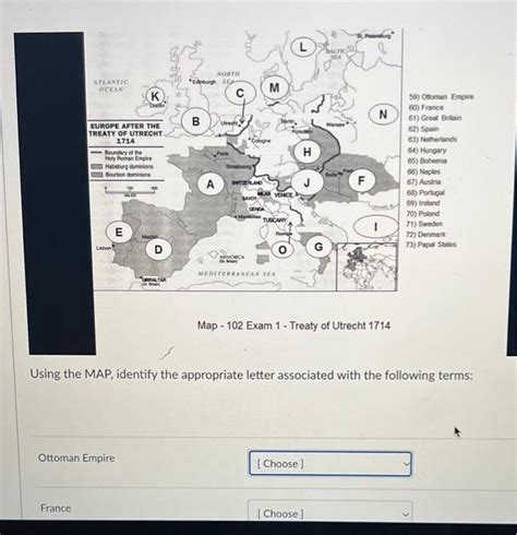 Map - 102 Exam 1 - Treaty of Utrecht 1714 Using the | Chegg.com