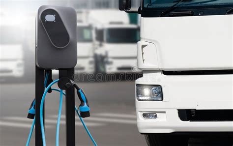 Electric Truck with Charging Station Stock Photo - Image of shipping ...