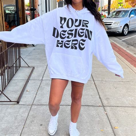 Gildan 18500 White Hoodie Mockup Oversized White Hoodie Mockup Model ...