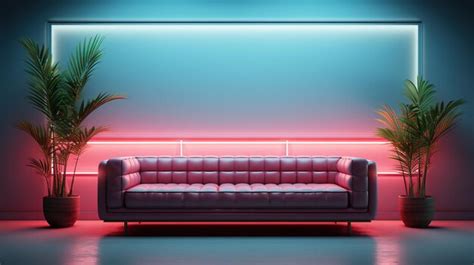 Premium AI Image | Generative AI Modern neon minimalistic interior blue and pink colors sofa ...