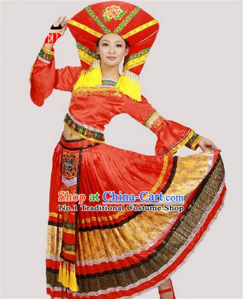 Ethnic Zhuang Clothes and Hat Complete Set for Women