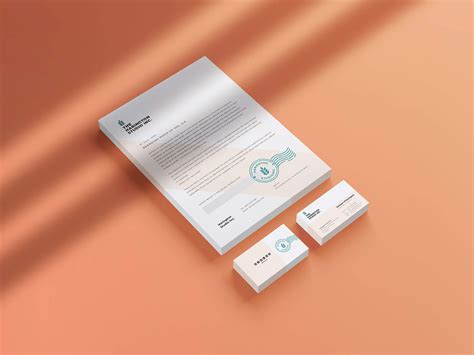 Free Isometric Stacked Letterhead & Business Card Stationery Mockup PSD - Good Mockups