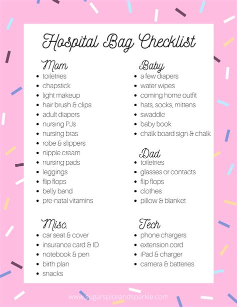 Hospital Bag Printable Checklist