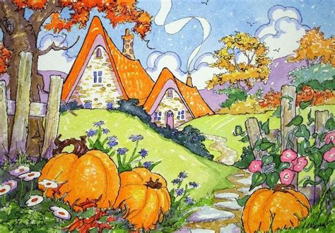 An Autumn Cottage Welcome art print from Storybook Cottage | Etsy | Storybook art, Cottage art, Art