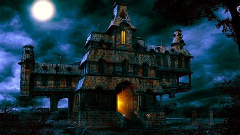 HD wallpaper: haunted house, creepy, halloween, full moon, moonlight ...