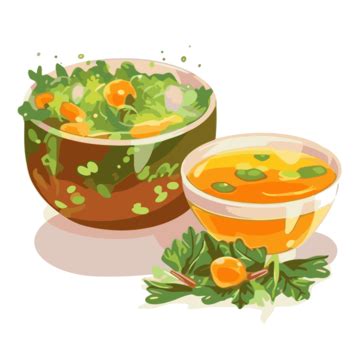 Soup And Salad Vector, Sticker Clipart Two Bowls Of Soup With Noodles ...