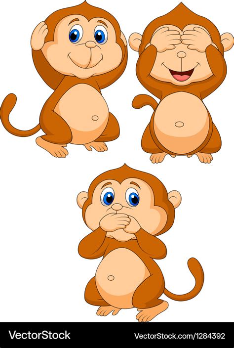 Three wise monkey cartoon Royalty Free Vector Image