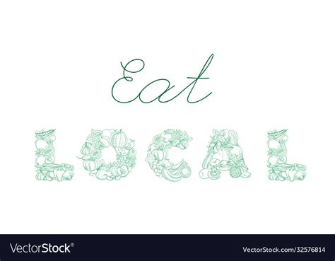 Lettering eat local pattern logo groceries Vector Image