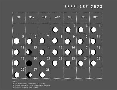 February 2023 Calendar Template With Moon Phases in PSD, Illustrator, Word - Download | Template.net