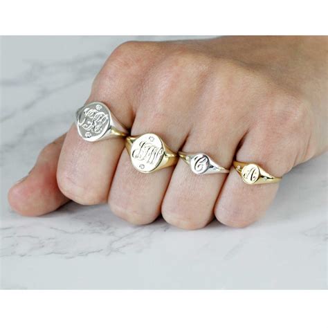 No 13 - Mini Initial & Diamonds Signet Ring Solid Gold | Diamond signet ring, Silver signet ring ...