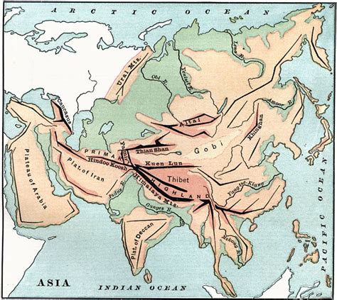 Mountain Ranges of Asia, 1885. | Asia map, Himalayas mountain, Ganges