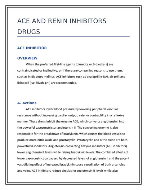 Overview OF ACE AND Renin Inhibitors Drugs - ACE AND RENIN INHIBITORS DRUGS ACE INHIBITIOR ...