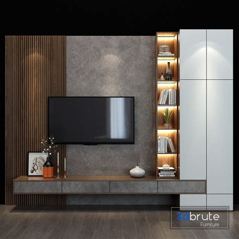 TV Wall set 30 3d model Buy Download 3dbrute | Living room wall units ...