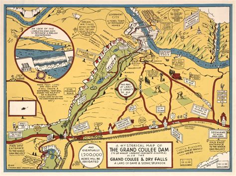 A hysterical map of the Grand Coulee Dam (to be the world's largest ...