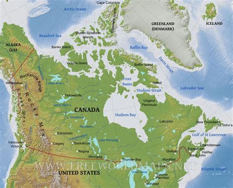 Mappa Fisica Del Canada Una Mappa Fisica Del Canada America Del Nord ...