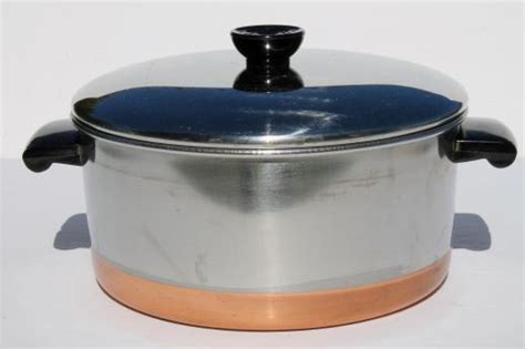 70s vintage copper bottom stainless steel pots & pans set, BY - Korea