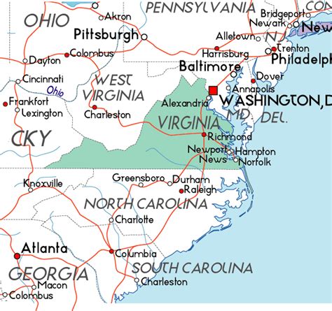 Map of Virginia in the USA