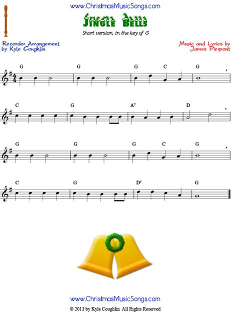 Jingle Bells for recorder - easy version free sheet music