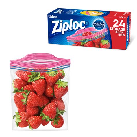 Ziploc® Brand Storage Bags with Grip 'n Seal Technology, Quart, 24 Count - Walmart.com