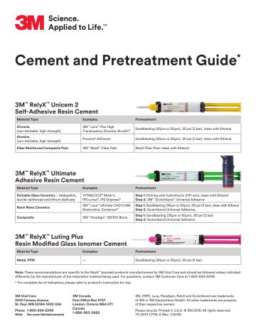 3M RelyX™ Ultimate Adhesive Resin Cement Guide | Manualzz