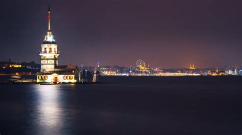 Night View of Kiz Kulesi, Istanbul, Turkey Stock Image - Image of bosphorus, neon: 202554669